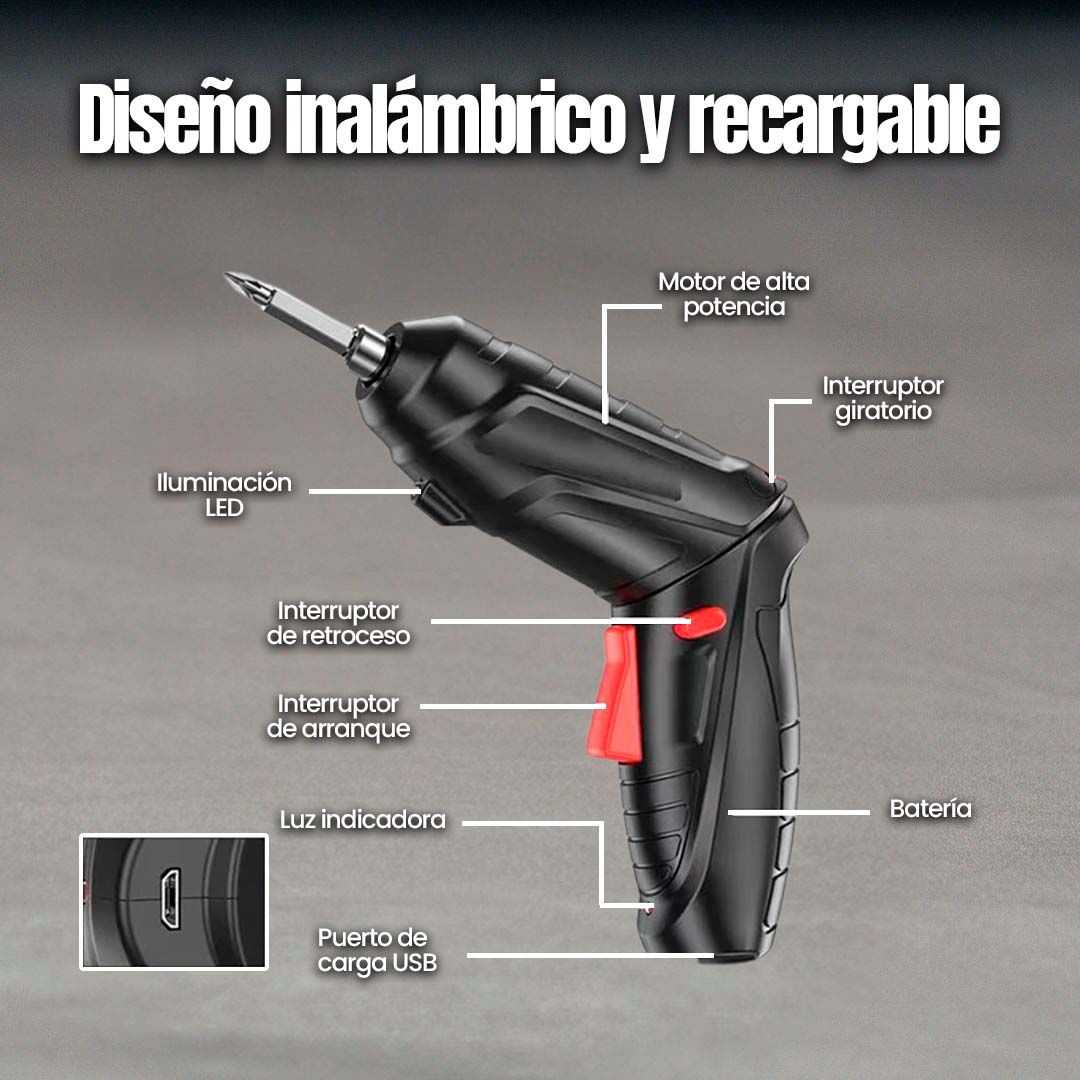 TALADRO DESTORNILLADOR INALĂMBRICO FLEXIBLE đMALENTIN 48 PIEZASđ