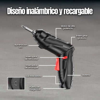 TALADRO DESTORNILLADOR INALÁMBRICO FLEXIBLE 🎁MALENTIN 48 PIEZAS🎁